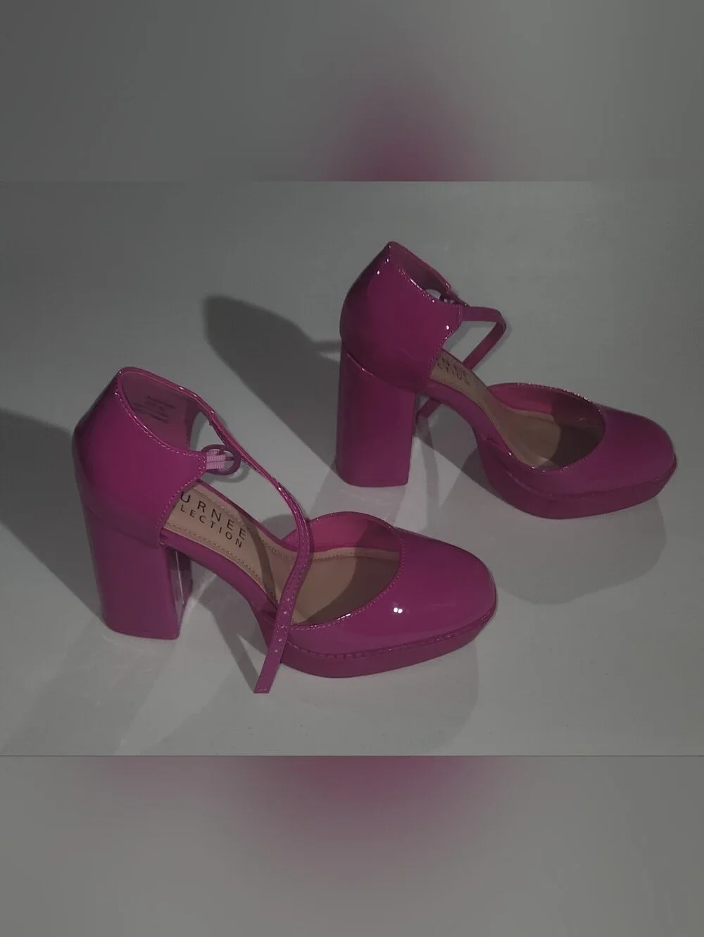 Glossy Pink Journee Collection Samarr Platform Block Heel Pumps Size 6.5